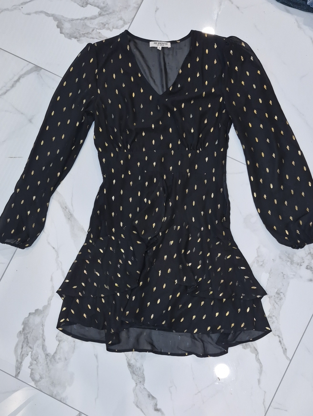 Black Tunic Dress with Gold Foil Dot Accents